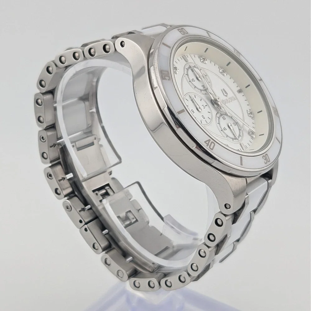 Bulova 98P125 Diamond Chronograph White Ceramic SS Women's Watch 40mm 6